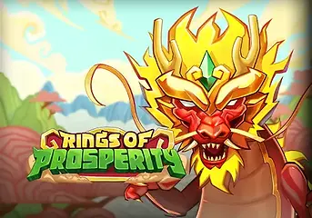 Rings of Prosperity fun slot-style game preview with cascading embers over a dark ash background